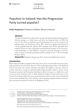 Populism in Iceland: Has the Progressive Party Turned Populist?