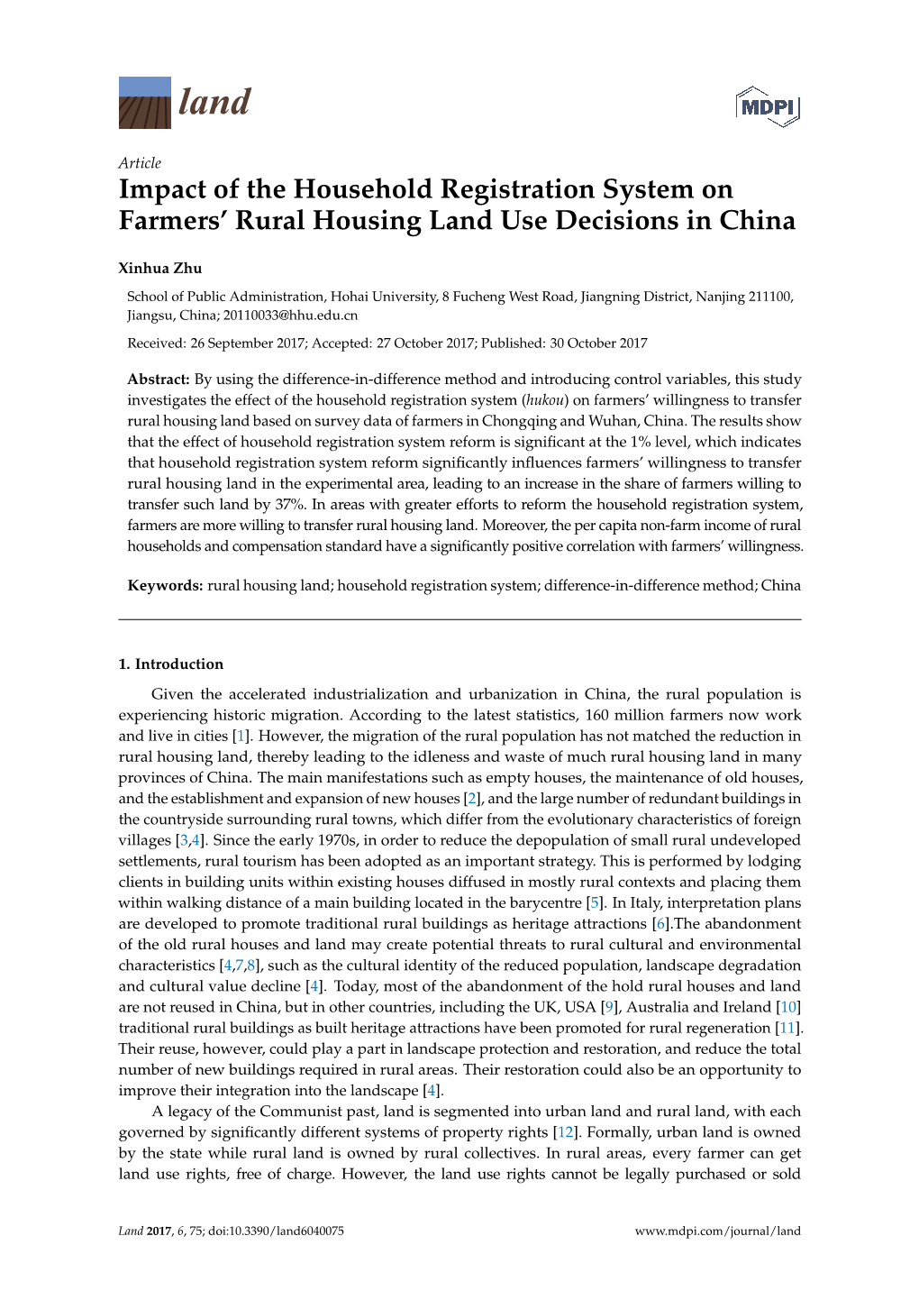 Impact of the Household Registration System on Farmers' Rural Housing