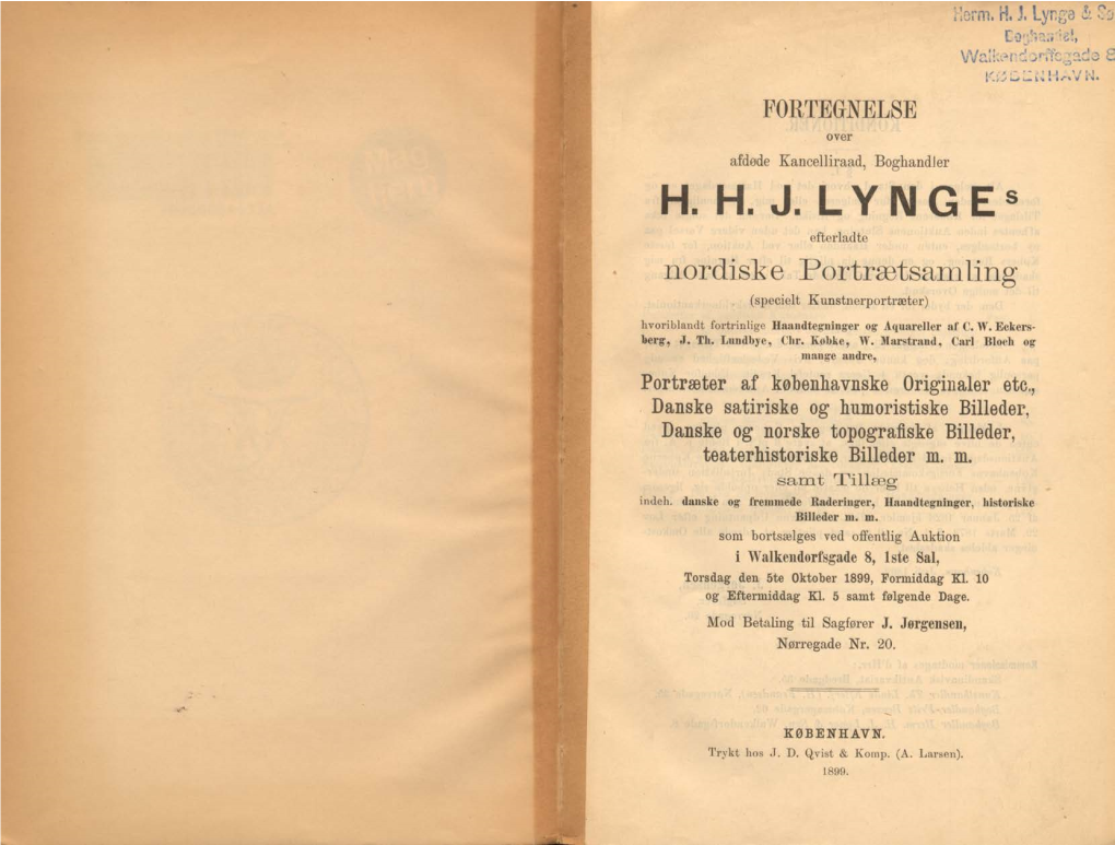 H. H. J. LYNGE8 Efterladte Nordiske Portrætsamling (Specielt Kunstnerportræter)