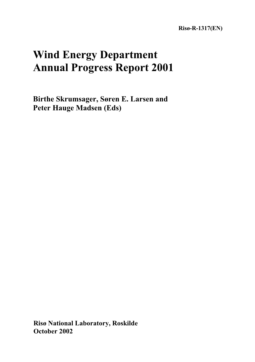 Wind Energy Department Annual Progress Report 2001