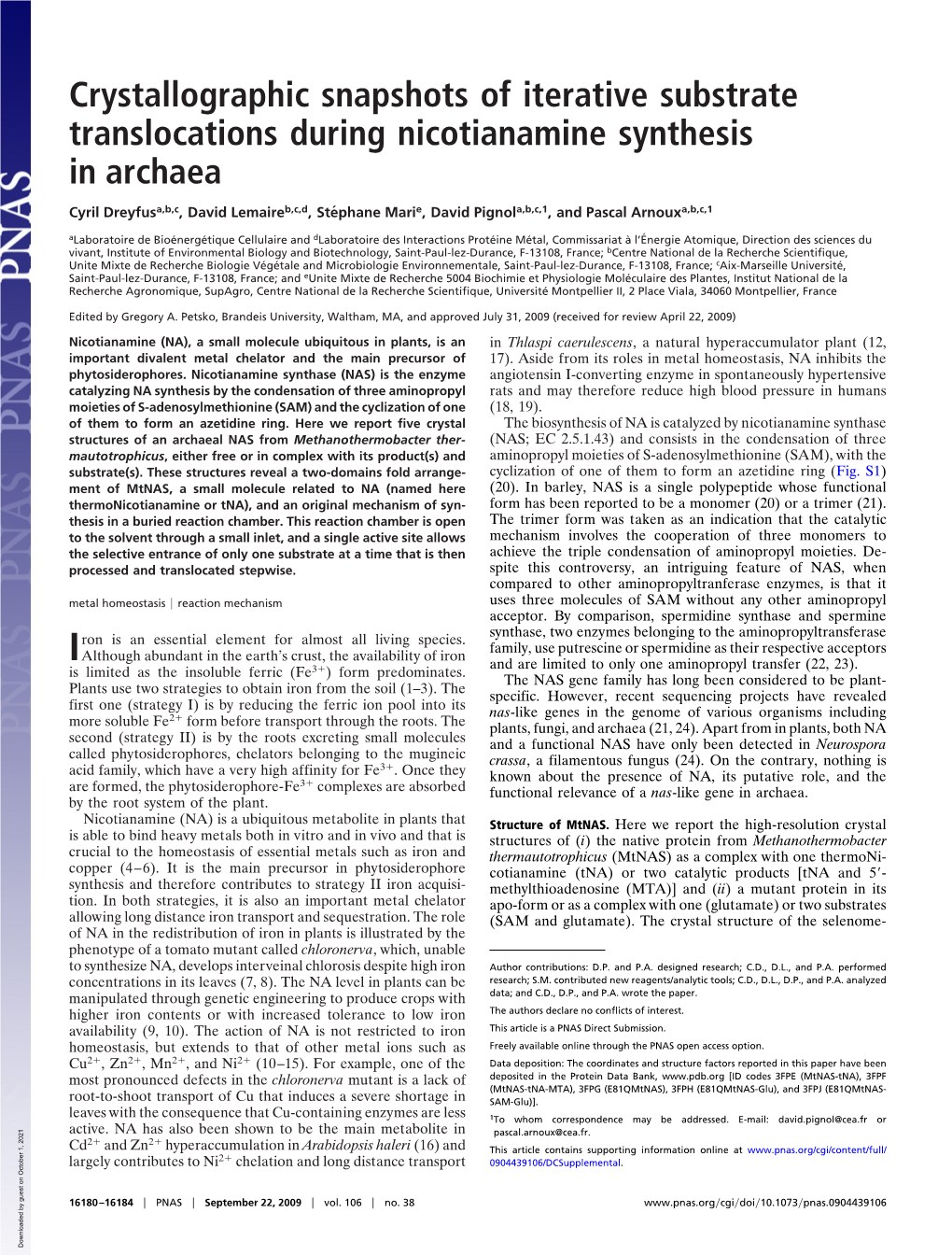 Crystallographic Snapshots of Iterative Substrate Translocations During Nicotianamine Synthesis in Archaea