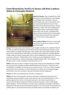Green Hermeticism: David Levi Strauss with Peter Lamborn Wilson & Christopher Bamford