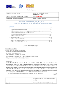 Bid Folder Tender №: GR IOA 001 2021 Desludging Services in Open Accommodation Facility of Filippiada