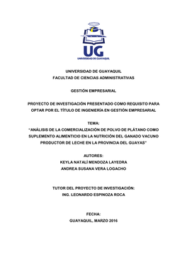 Universidad De Guayaquil Facultad De Ciencias Administrativas Gestión Empresarial Proyecto De Investigación Presentado Como Re