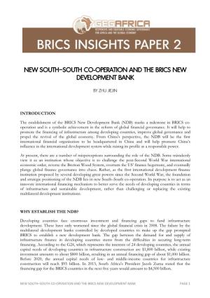 New South–South Co-Operation and the Brics New Development Bank