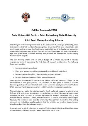 Saint Petersburg State University Joint Seed Money Funding Scheme