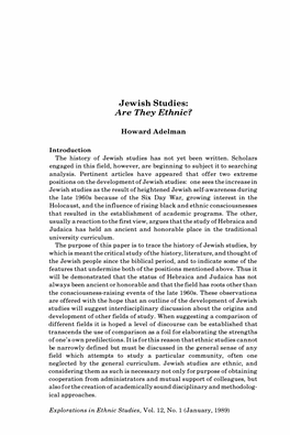 Jewish Studies: Are They Ethnic?