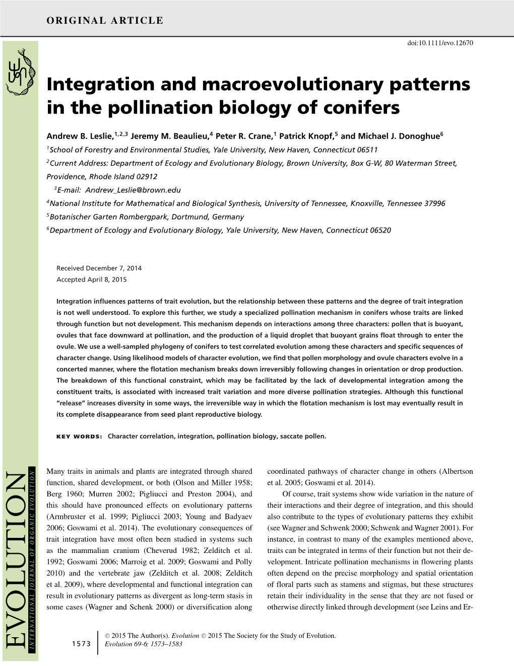 Integration and Macroevolutionary Patterns in the Pollination Biology of Conifers