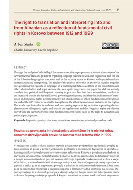 The Right to Translation and Interpreting Into and from Albanian As a Reflection of Fundamental Civil Rights in Kosovo Between 1912 and 1999