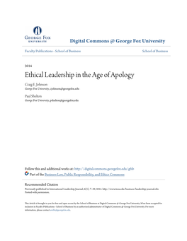 Ethical Leadership in the Age of Apology Craig E