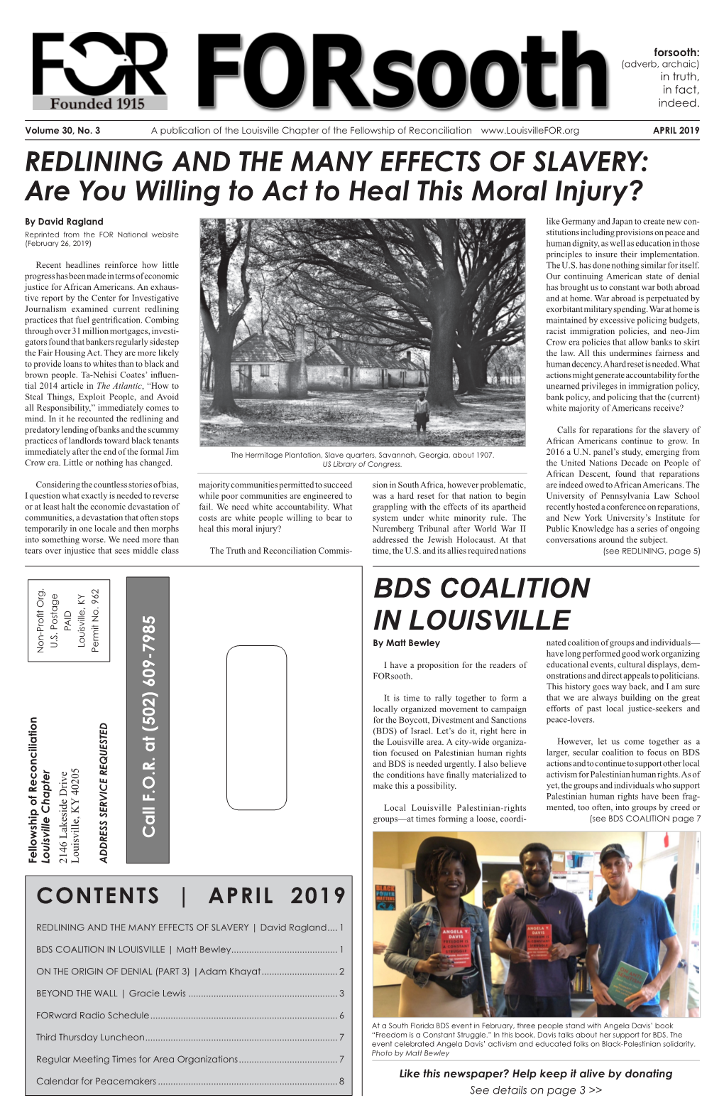 APRIL 2019 REDLINING and the MANY EFFECTS of SLAVERY: Are You Willing to Act to Heal This Moral Injury?