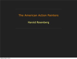 The American Action Painters Harold Rosenberg