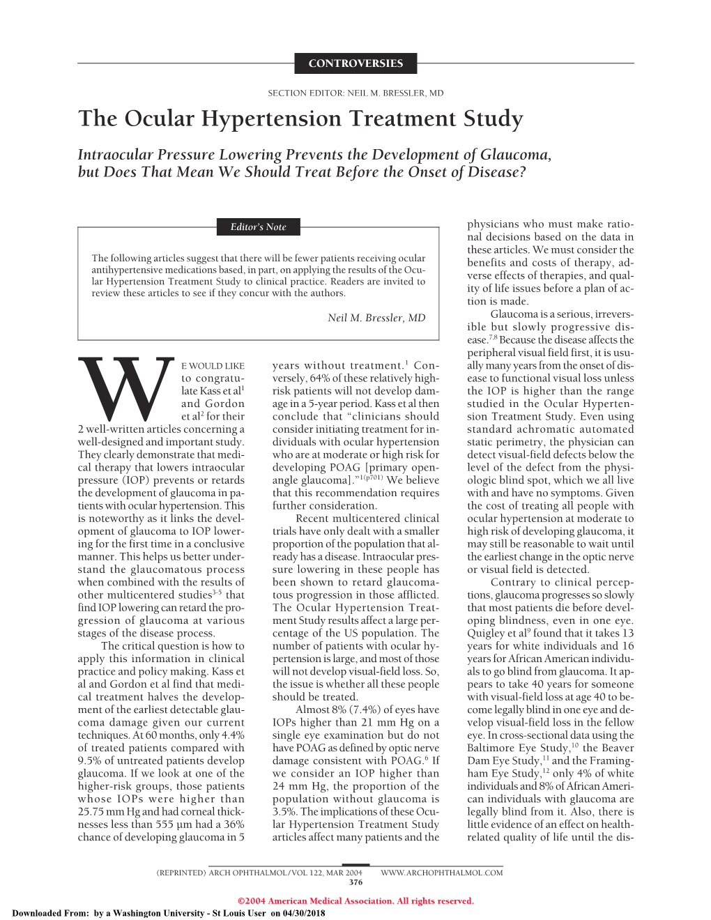 The Ocular Hypertension Treatment Studyintraocular Pressure Lowering