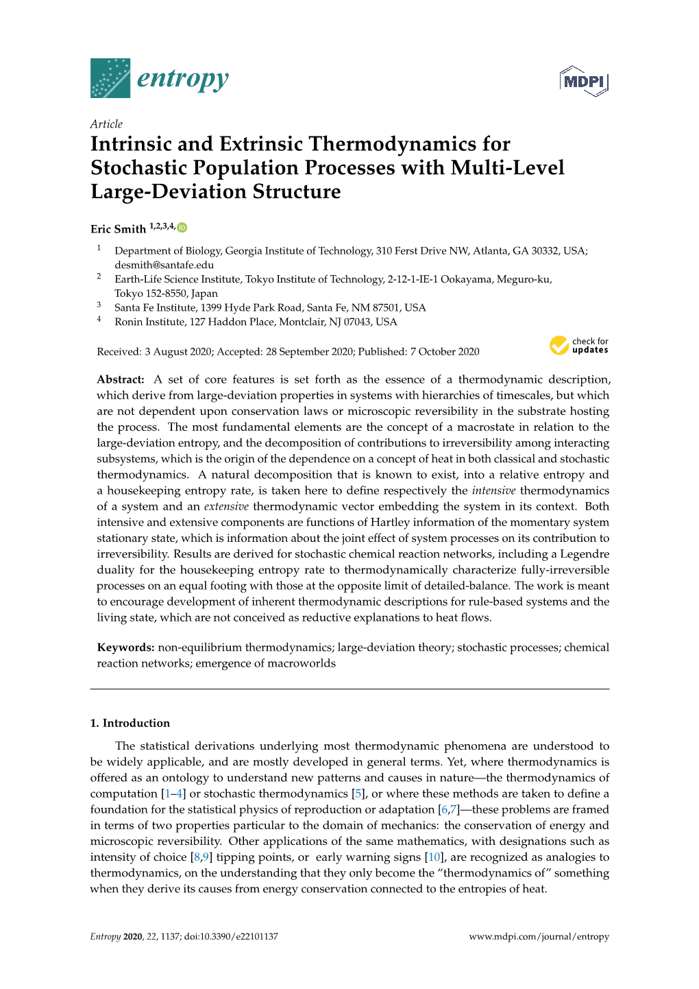 Intrinsic and Extrinsic Thermodynamics for Stochastic Population Processes with Multi-Level Large-Deviation Structure