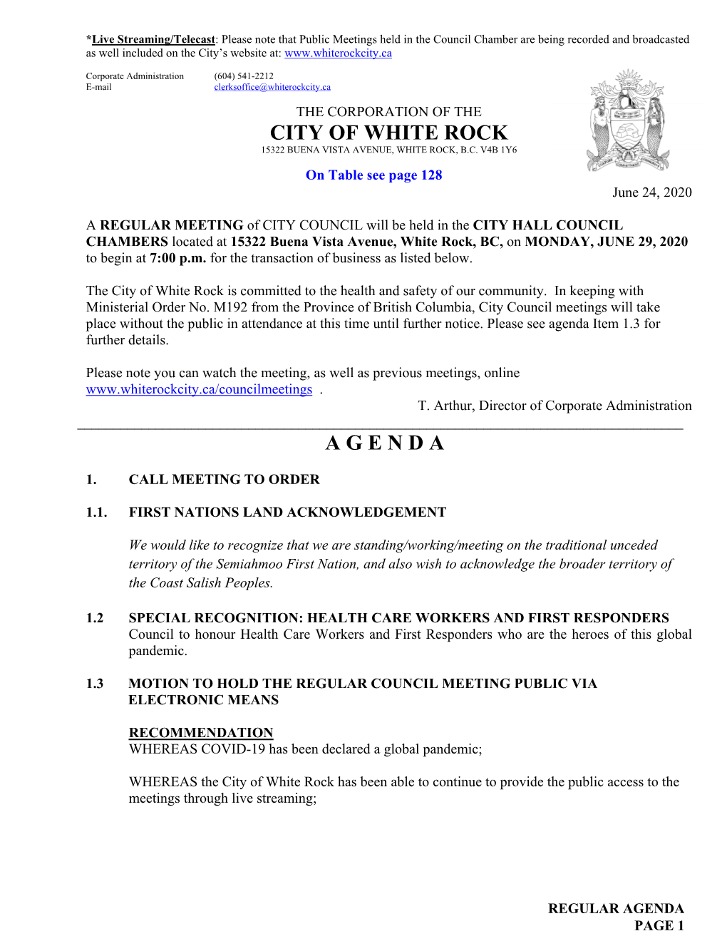 City of White Rock a G E N