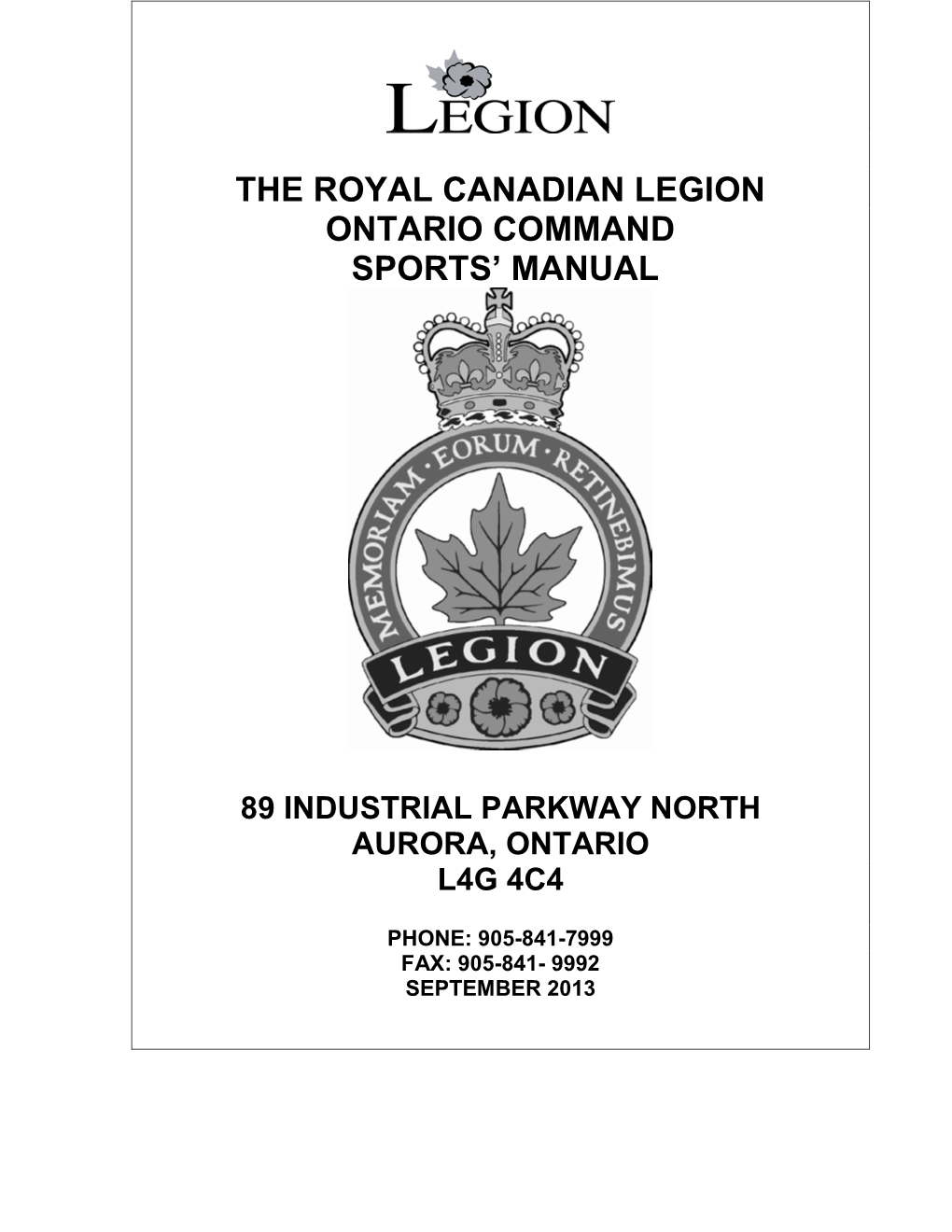 The Royal Canadian Legion Ontario Command Sports' Manual