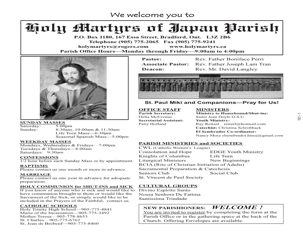 Holy Martyrs of Japan Parish Res (905) 775-2946 524 Davis Dr