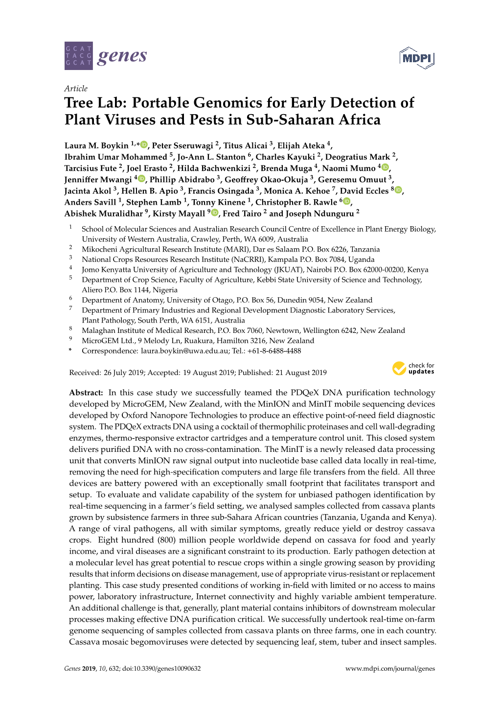 Portable Genomics for Early Detection of Plant Viruses and Pests in Sub-Saharan Africa