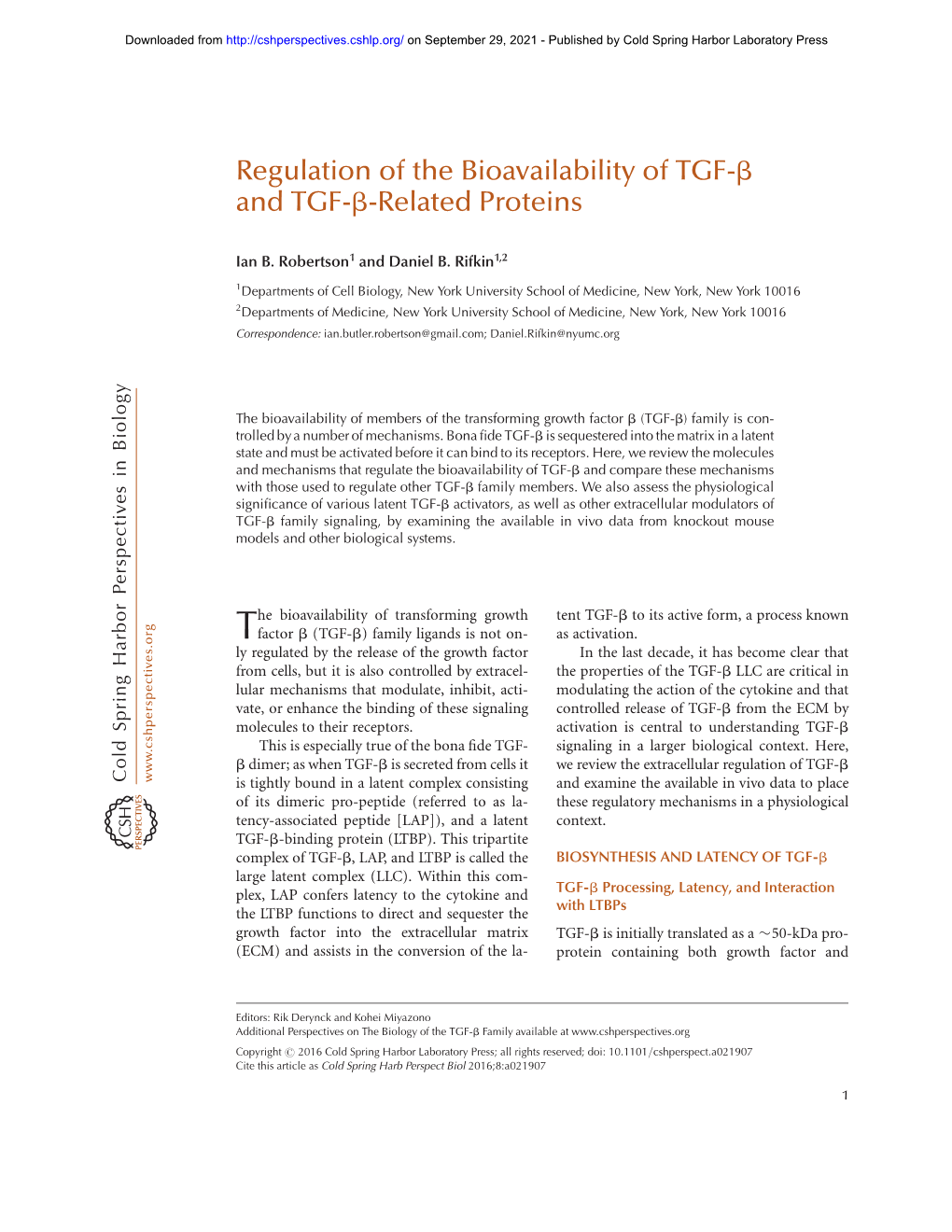 Regulation of the Bioavailability of TGF-Β and TGF-Β-Related Proteins