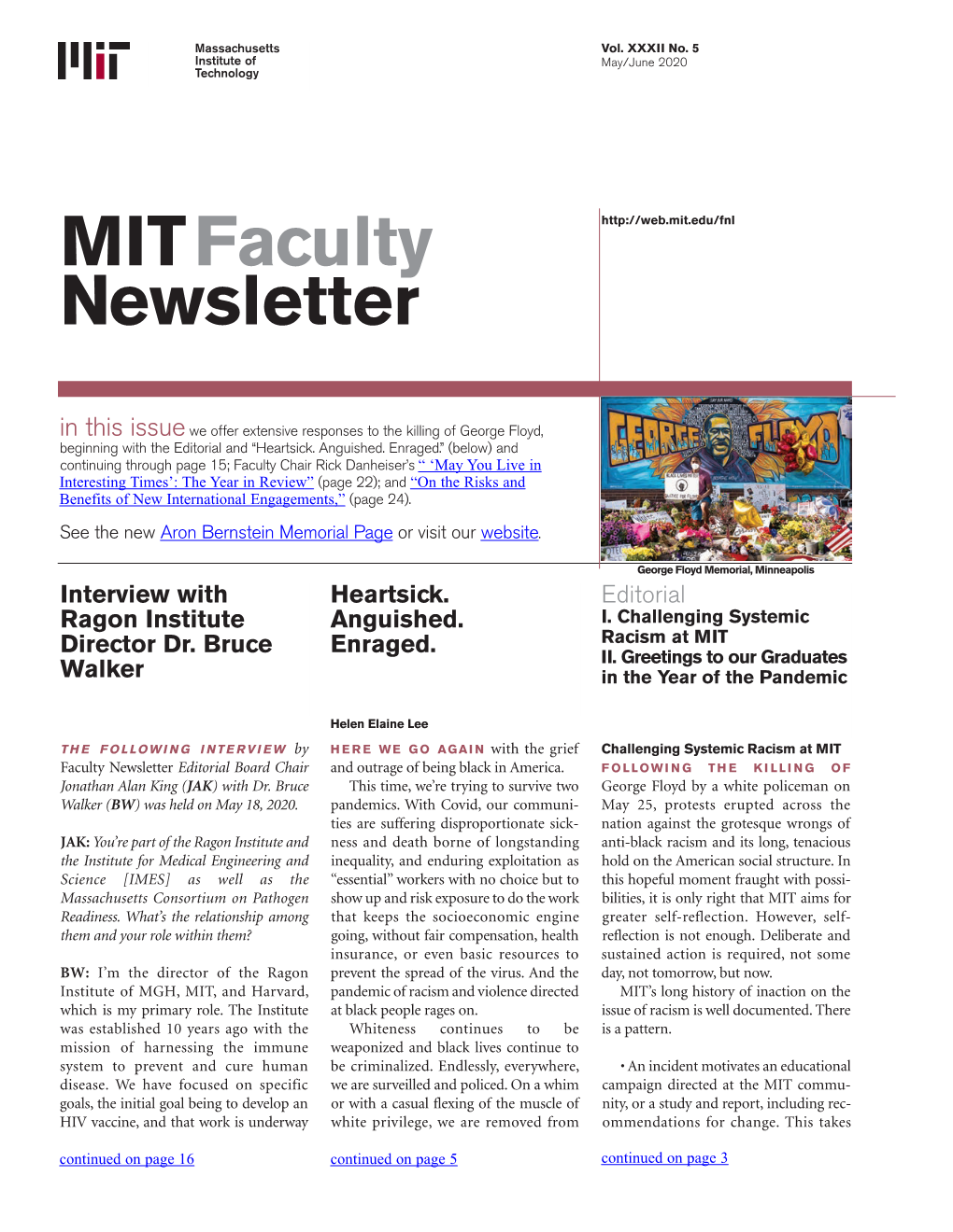 MIT Faculty Newsletter, Vol. XXXII No. 5, May/June 2020