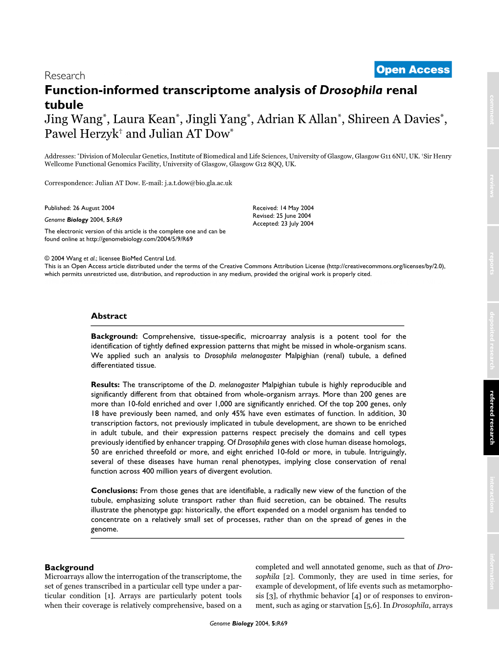 Function-Informed Transcriptome Analysis of Drosophila Renal Tubule