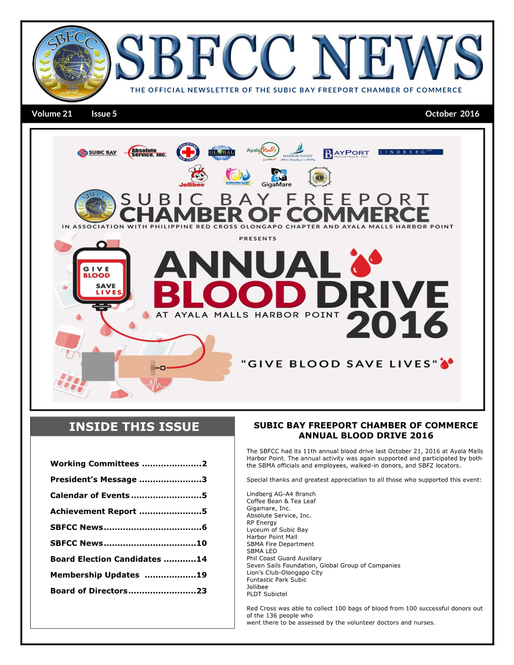 Inside This Issue Subic Bay Freeport Chamber of Commerce Annual Blood Drive 2016