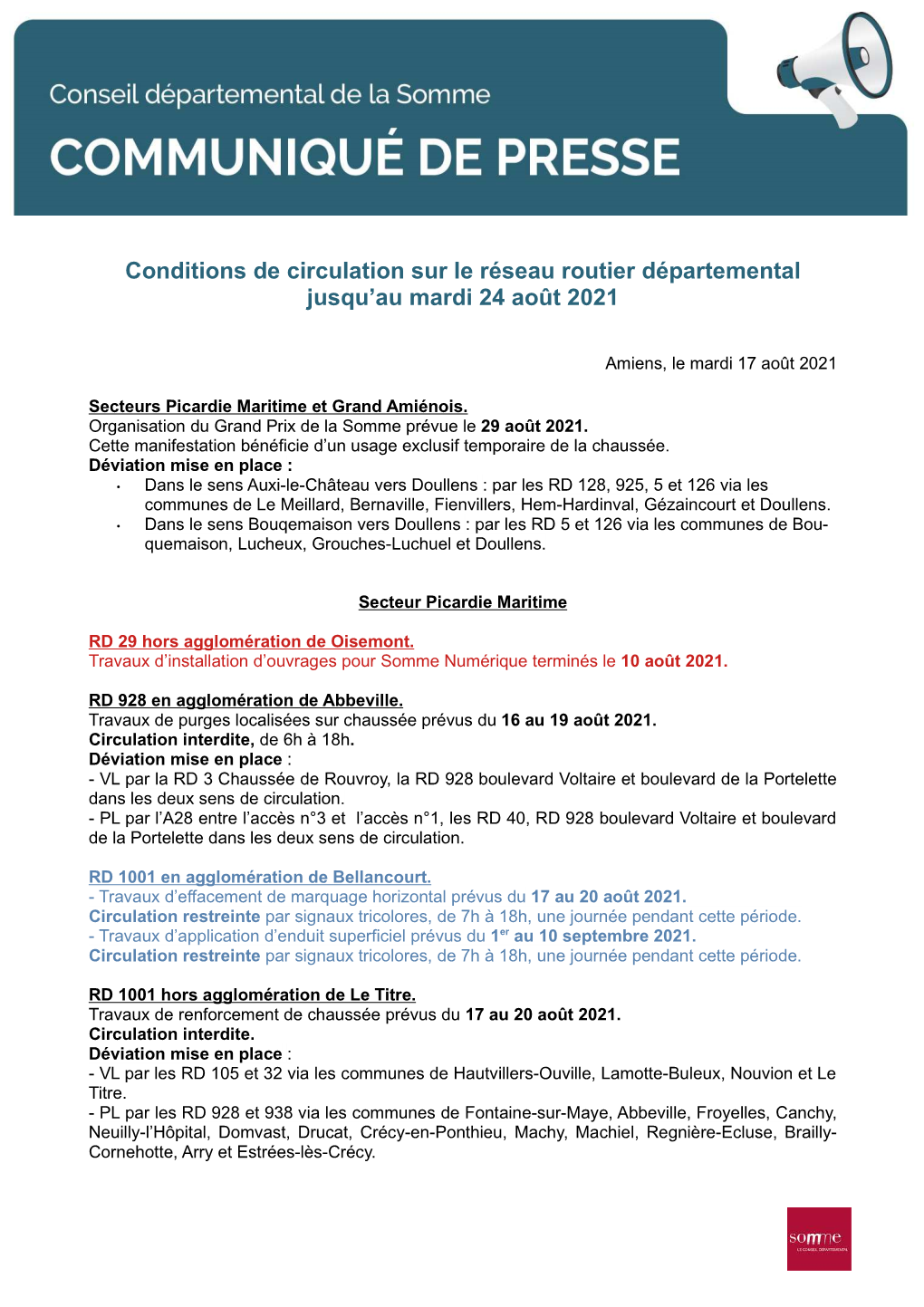 Conditions De Circulation Sur Le Réseau Routier Départemental Jusqu'au