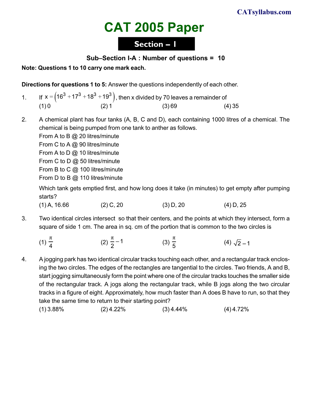 CAT 2005 Paper Section – 1