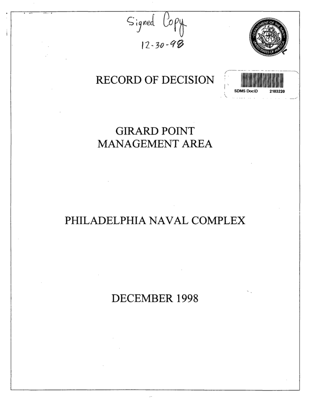 Record of Decision Girard Point Management Area