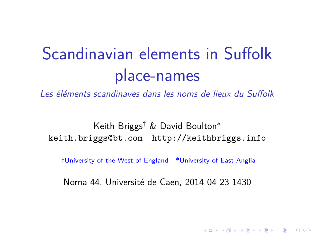 Scandinavian Elements in Suffolk Place-Names