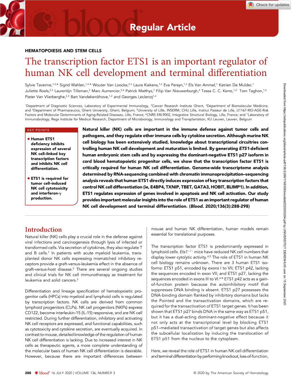 The Transcription Factor ETS1 Is an Important Regulator of Human NK