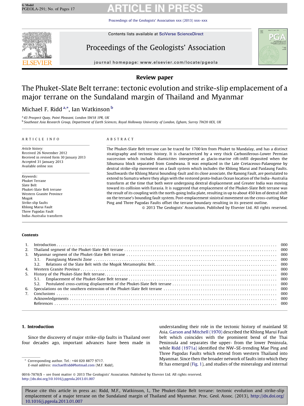 The Phuket-Slate Belt Terrane: Tectonic Evolution and Strike-Slip Emplacement of A