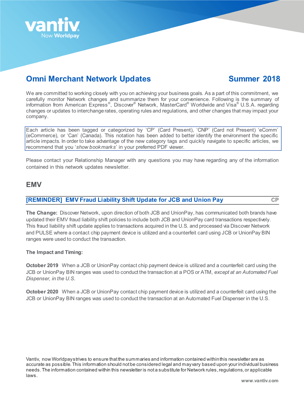 Omni Merchant Network Updates Summer 2018