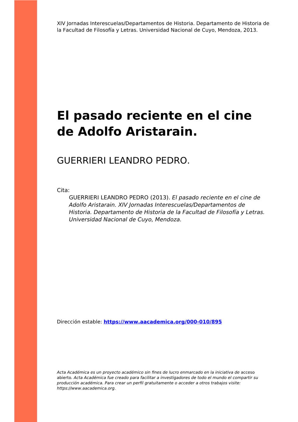 El Pasado Reciente En El Cine De Adolfo Aristarain