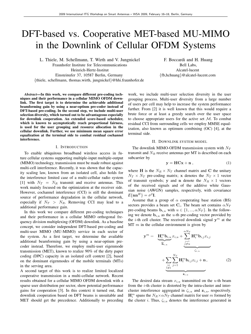 DFT-Based Vs. Cooperative MET-Based MU-MIMO in the Downlink of Cellular OFDM Systems