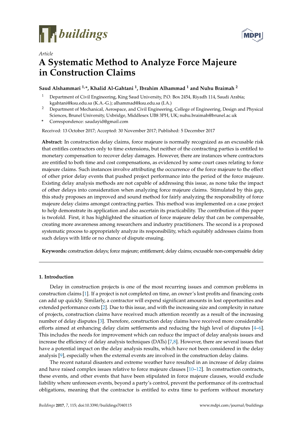 A Systematic Method to Analyze Force Majeure in Construction Claims