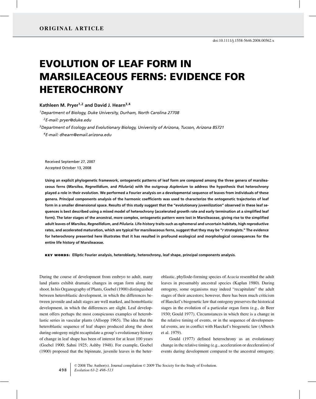 Evolution of Leaf Form in Marsileaceous Ferns: Evidence for Heterochrony