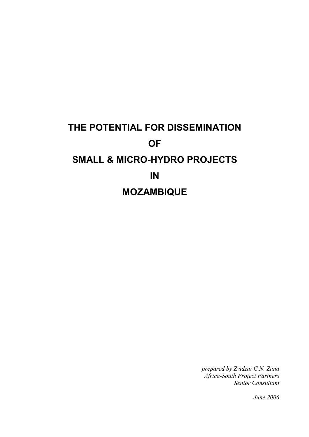 The Potential for Dissemination of Small & Micro-Hydro