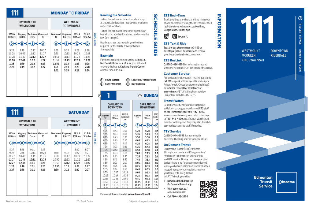 Bus Network Route 111 Schedule