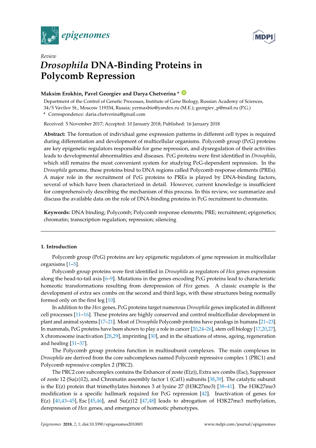 Drosophila DNA-Binding Proteins in Polycomb Repression