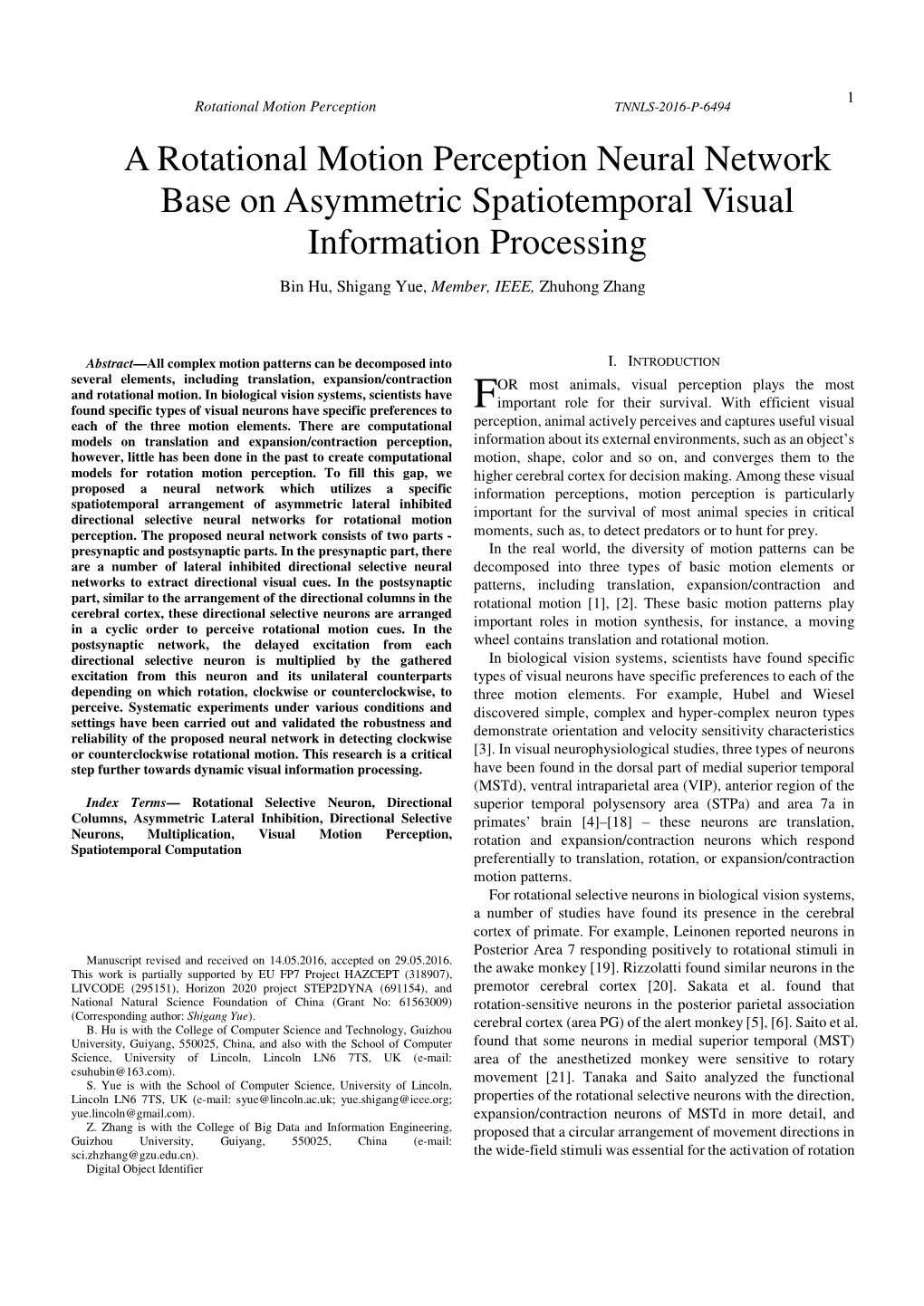 A Rotational Motion Perception Neural Network Base on Asymmetric Spatiotemporal Visual Information Processing