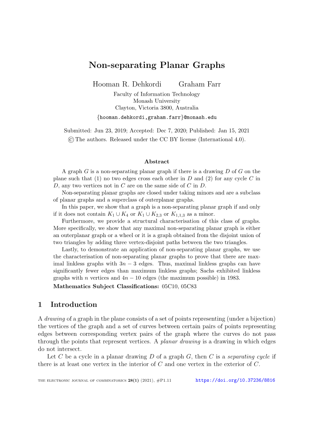 Non-Separating Planar Graphs