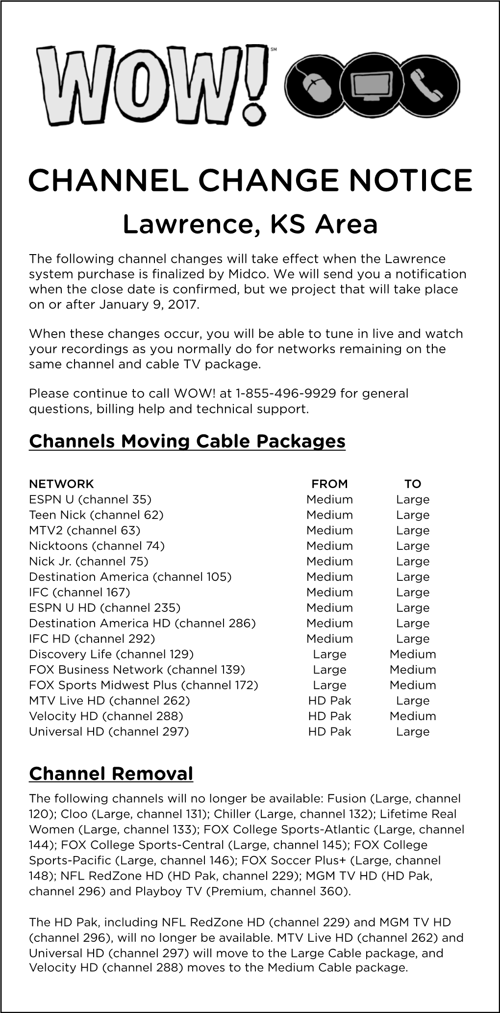 CHANNEL CHANGE NOTICE Lawrence, KS Area