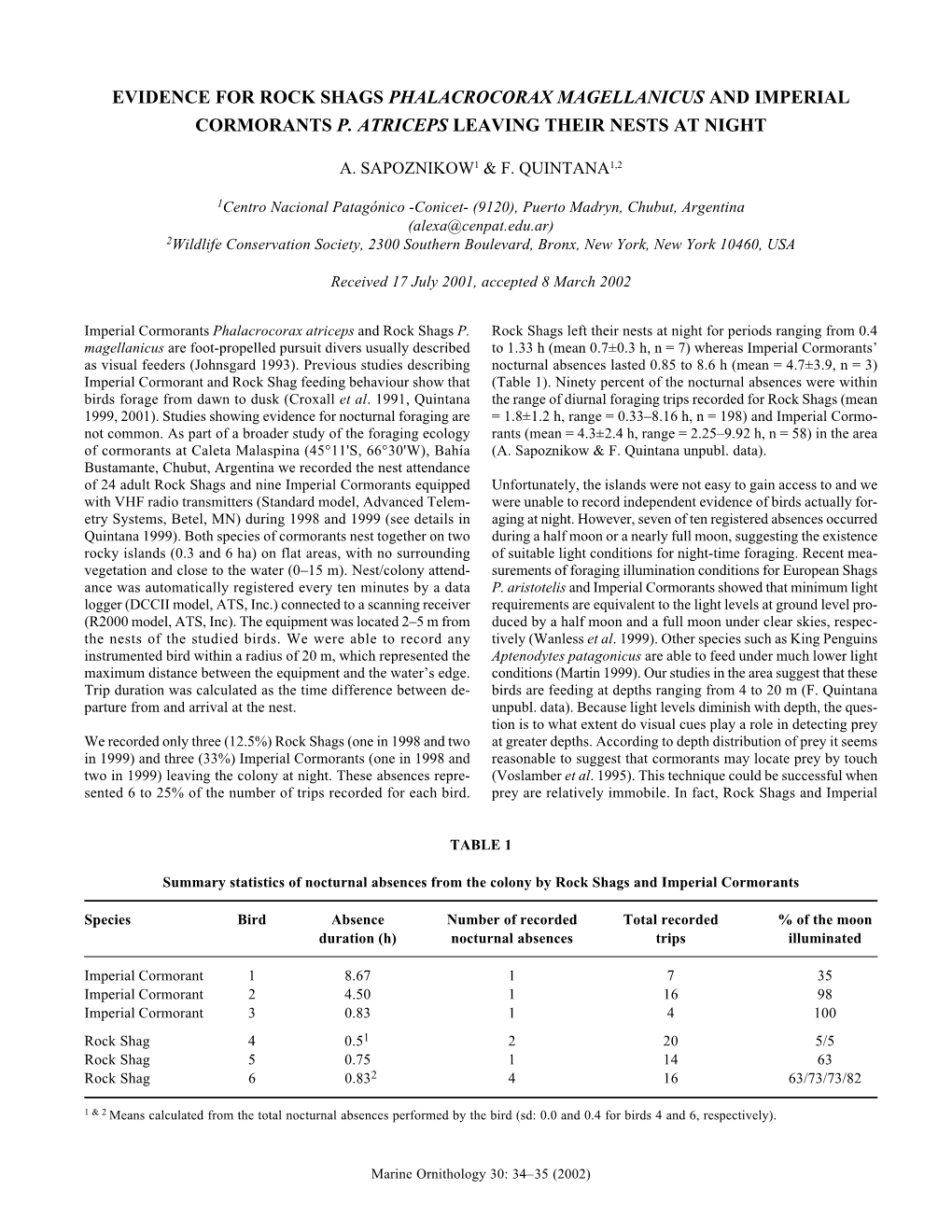 Evidence for Rock Shags Phalacrocorax Magellanicus and Imperial Cormorants P