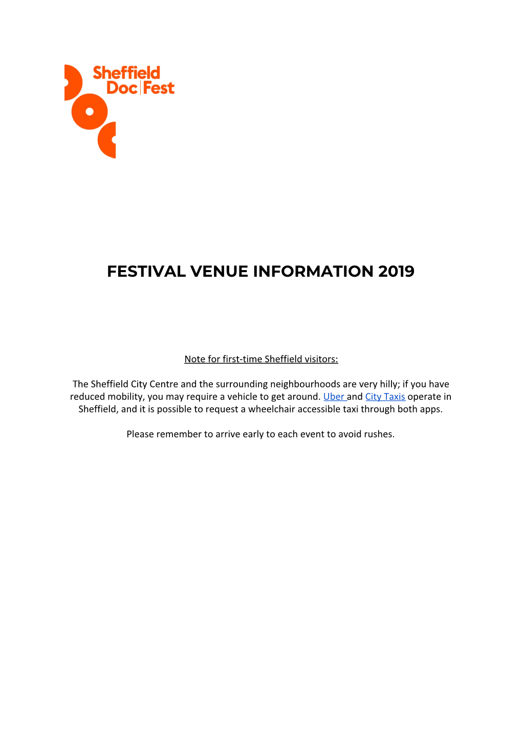 Festival Venue Information 2019