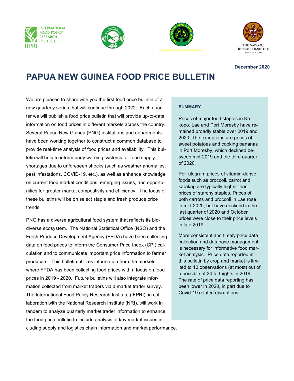 Papua New Guinea Food Price Bulletin