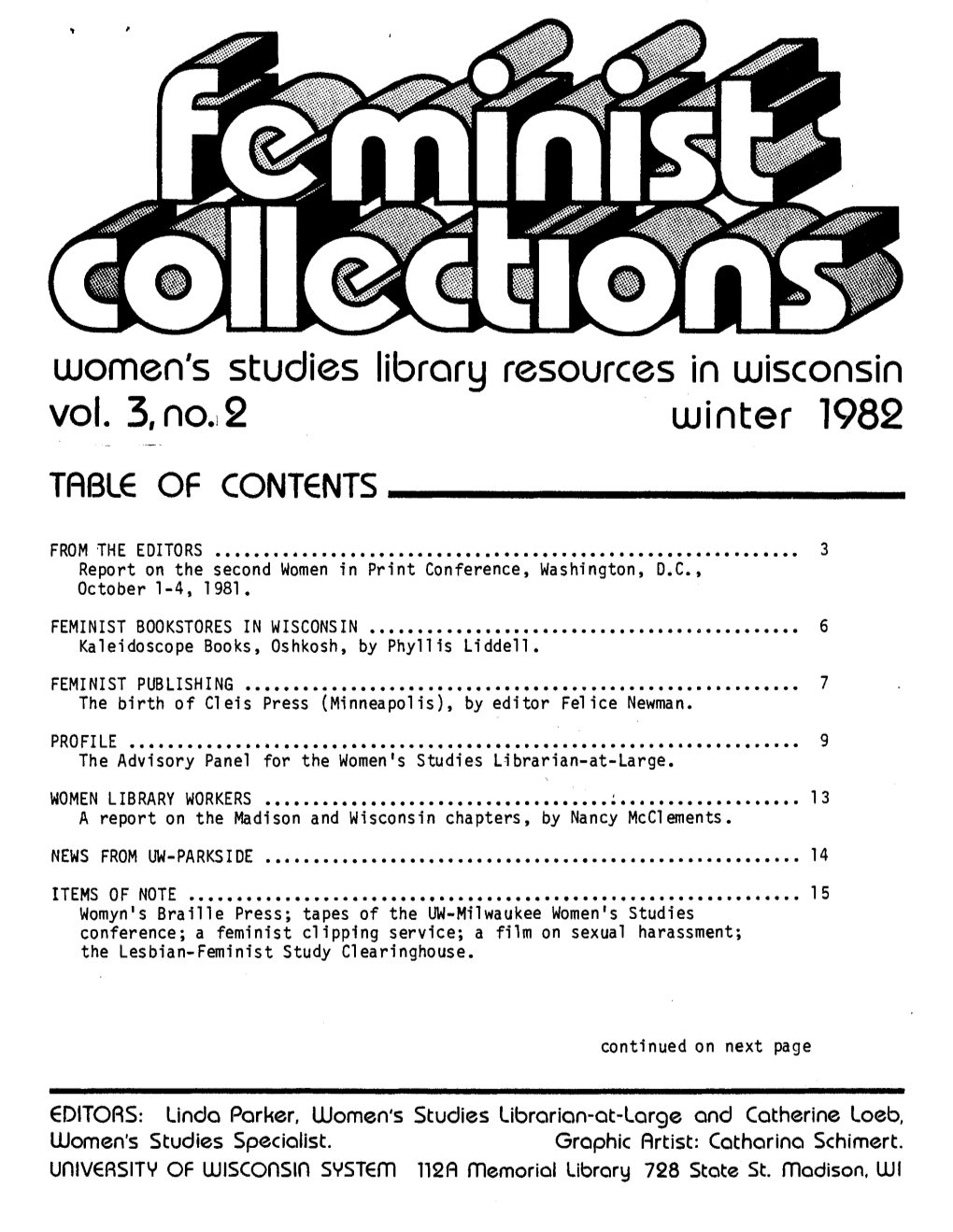 Women's Studies Library Resources in Wisconsin Vol. 3, No., 2 Winter 1982