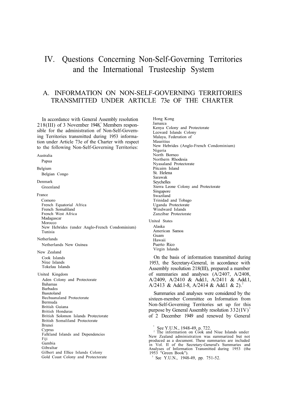 [ 1953 ] Part 1 Chapter 4 Questions Concerning Non-Self-Governing