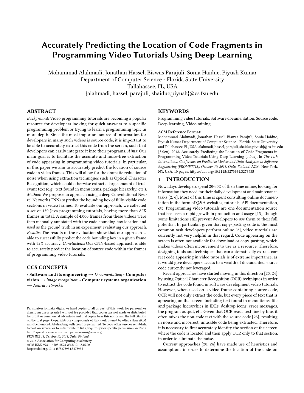 Accurately Predicting the Location of Code Fragments in Programming Video Tutorials Using Deep Learning