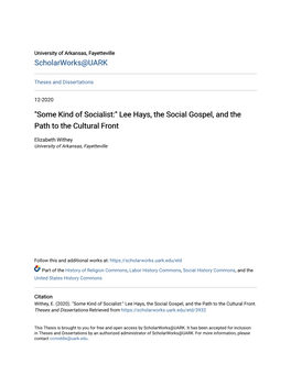 "Some Kind of Socialist:" Lee Hays, the Social Gospel, and the Path to the Cultural Front